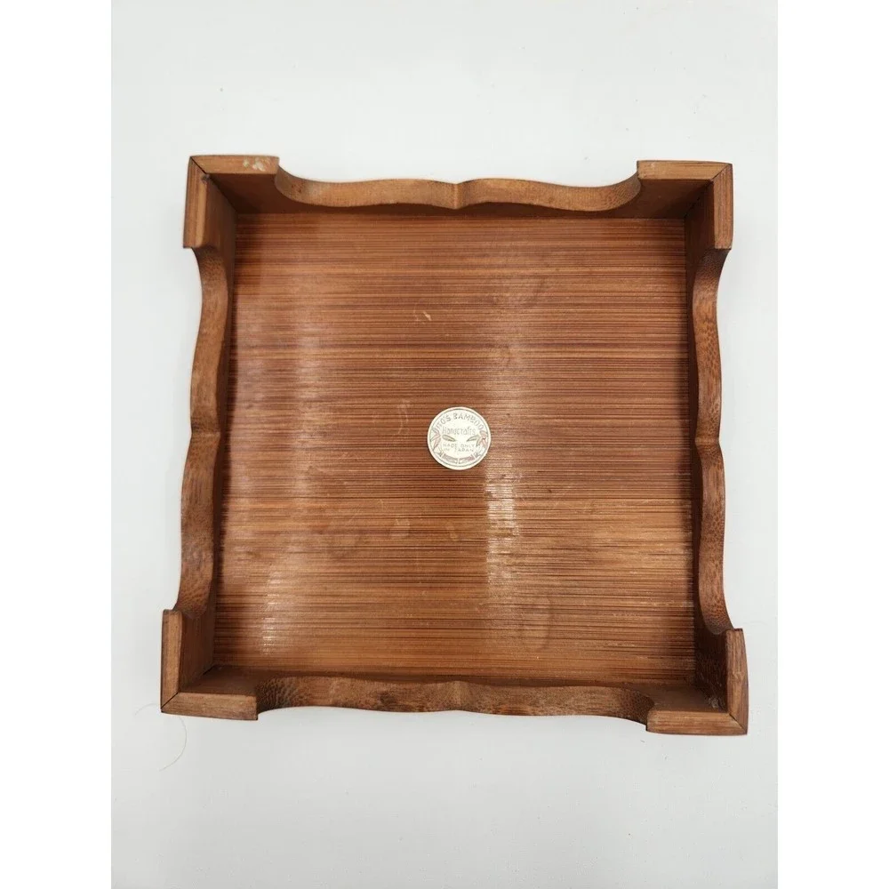Vintage wood and tile‎ trivet Flowers Made in Japan Ito's Bamboo Handcrafts